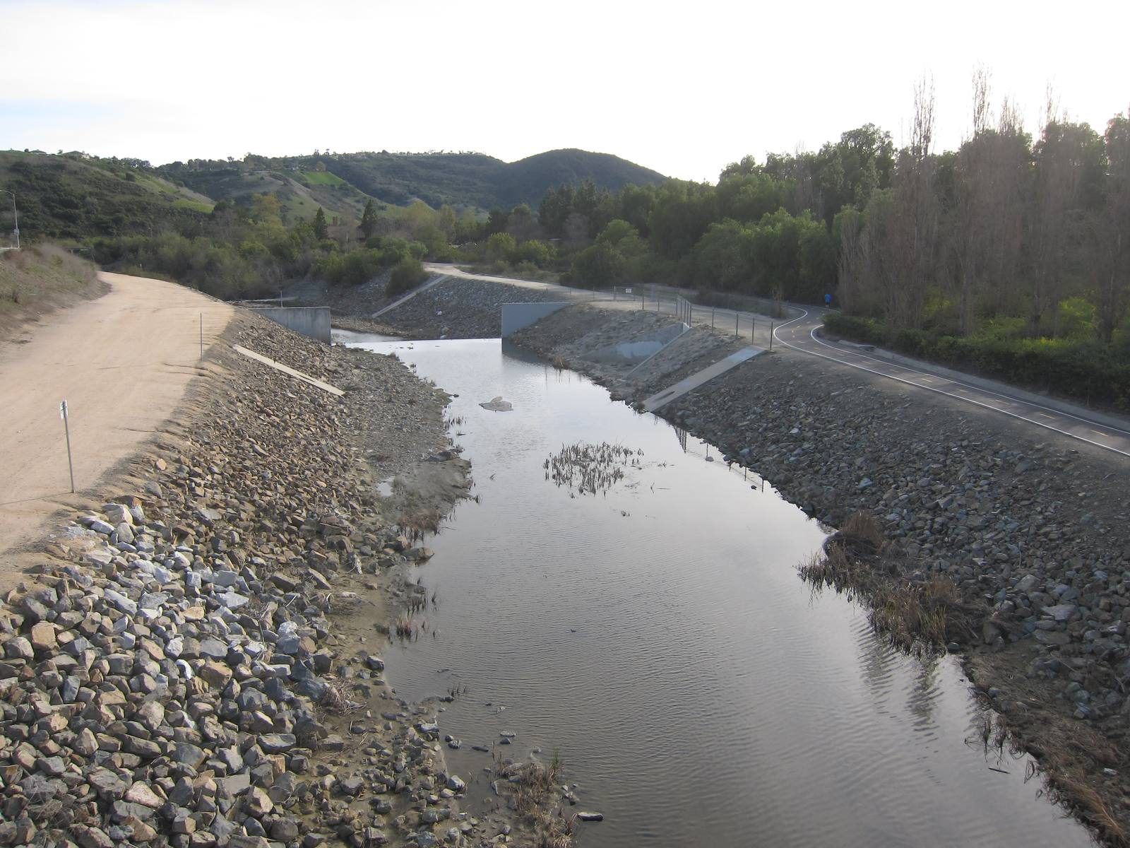 Aliso Creek in its channelized reach upstream of the coastal estuary.