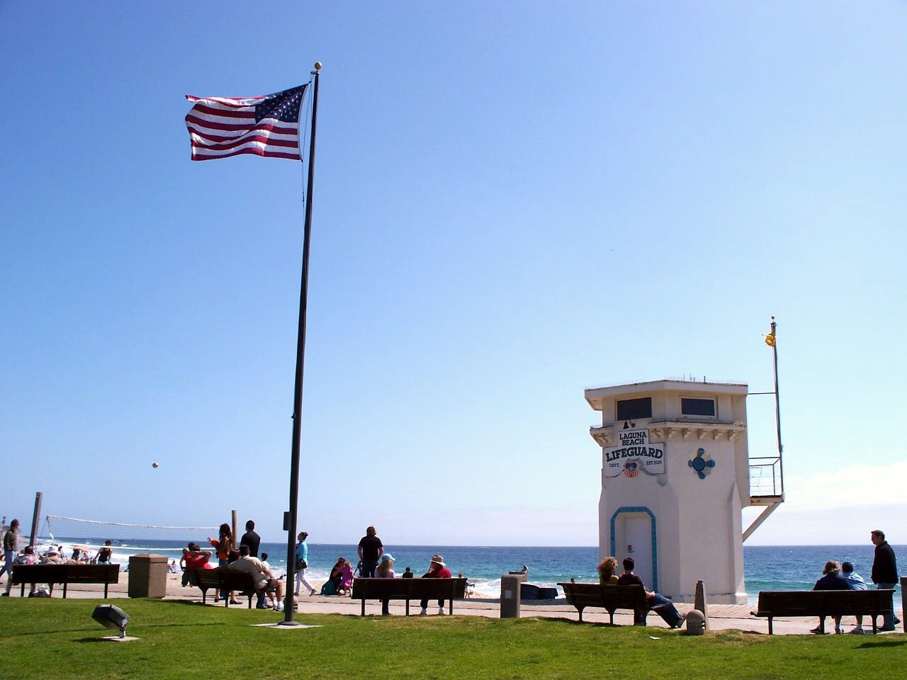 The lifeguard tower at Main Beach; Marine Safety urges beachgoers to talk to the lifeguard before entering the water.