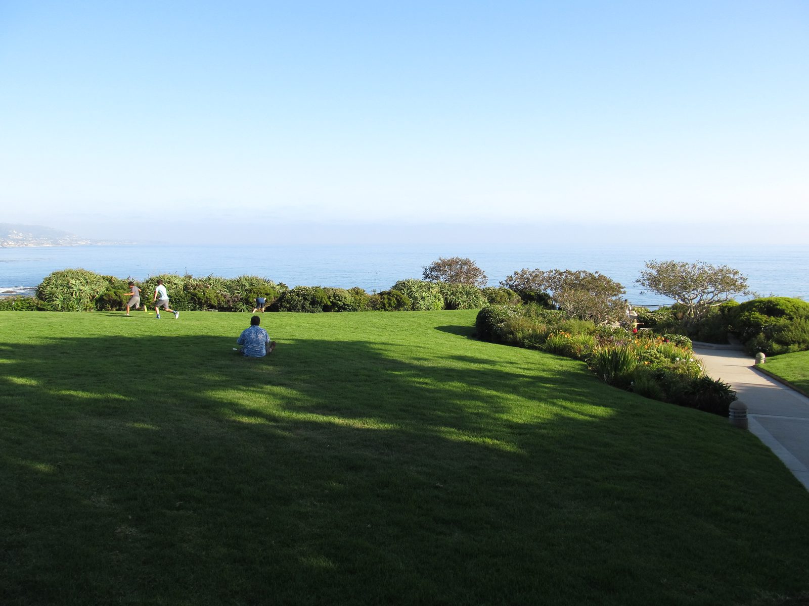 The grassy lawn above the ocean at Crescent Bay Point Park, the kind of open bluff-top space where the proposal crew laid out its setup.