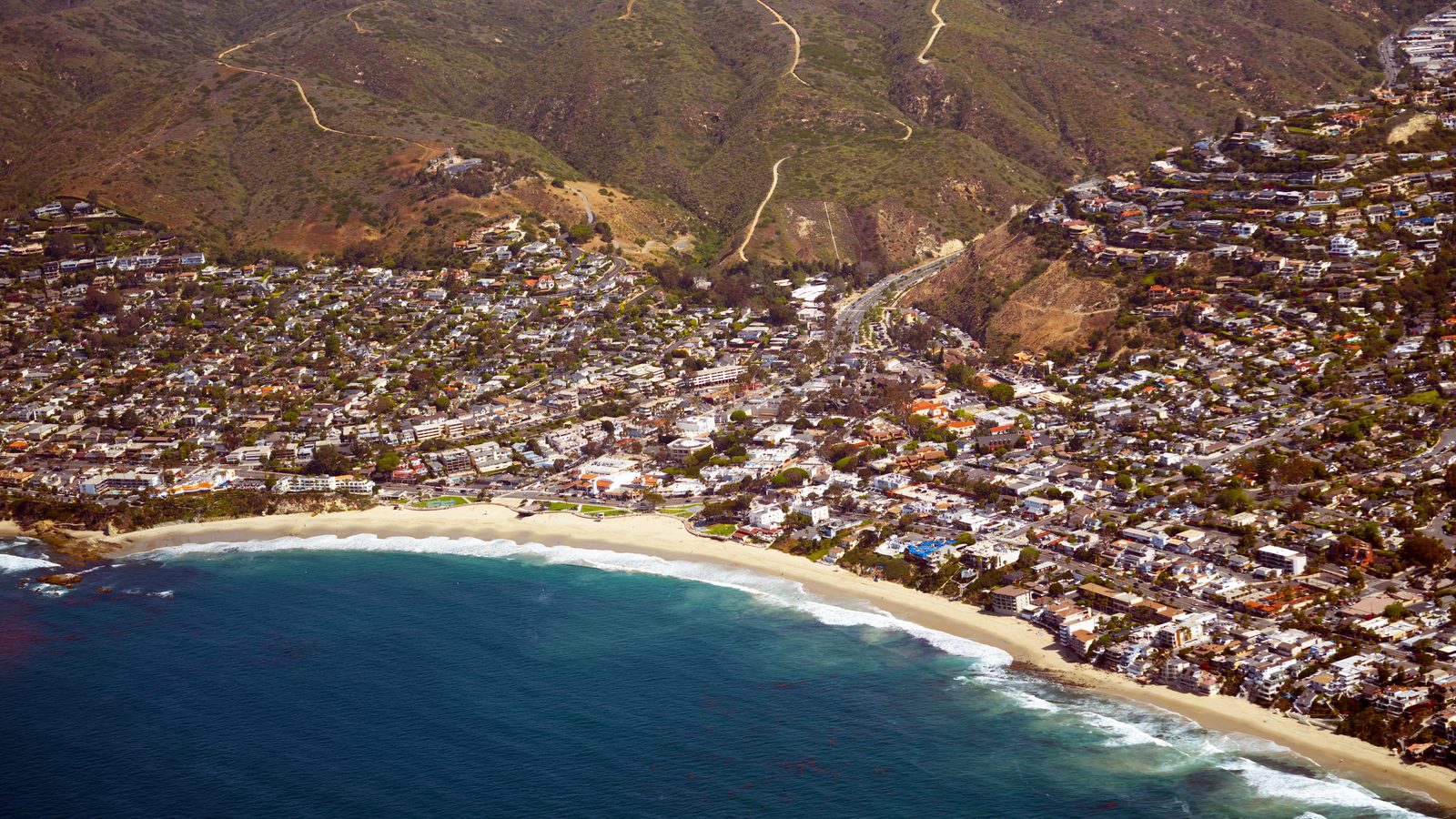 An aerial view of Main Beach and the downtown village, the area covered by the Downtown Specific Plan update.