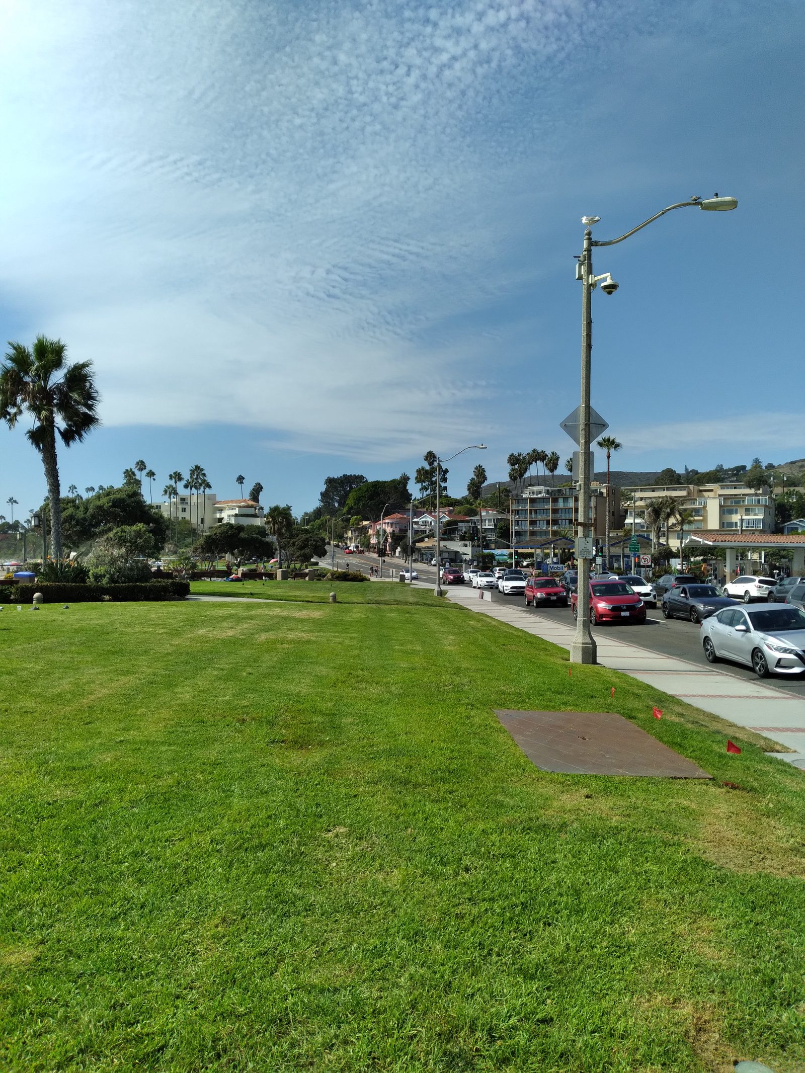 Coast Highway beside the Main Beach lawns, a corridor where police say e-bike complaints have drawn enforcement attention.