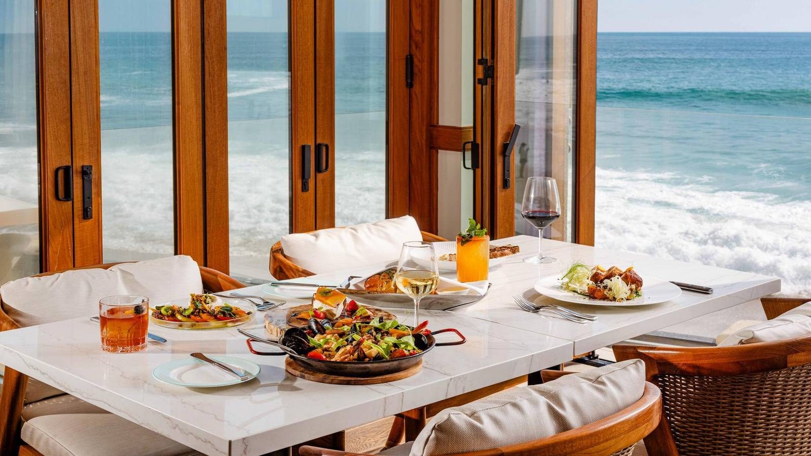 A table set at Splashes, the Surf and Sand resort's oceanfront restaurant.