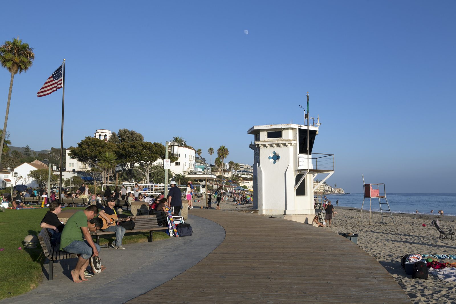 The boardwalk and lifeguard tower at Main Beach in Laguna Beach. Every active registered voter in California receives a mail ballot for the Nov. 3 general election.